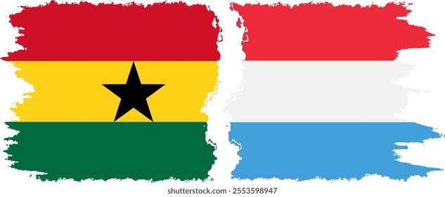 Luxembourg and Ghana grunge flags connection, vector