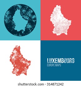 Luxembourg Grunge Retro Map - Three silhouettes Luxembourg maps with different unique letterpress vector textures - Infographic and geography resource