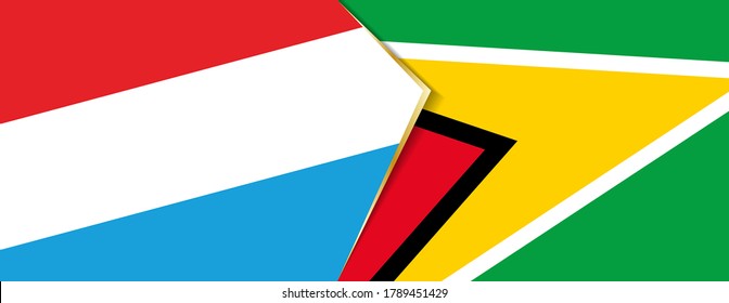 Luxembourg and Guyana flags, two vector flags symbol of relationship or confrontation.