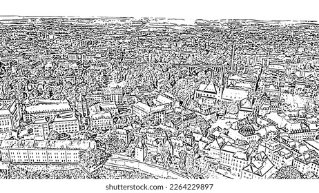 Luxemburg, Historisches Stadtzentrum. Doodle-Sketch-Stil. Luftbild