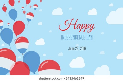 Luxembourg Independence Day Sparkling Patriotic Poster. Row of Balloons in Colors of the Luxembourger Flag. Greeting Card with National Flags, Blue Skyes and Clouds.