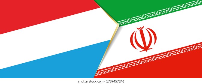 Luxembourg and Iran flags, two vector flags symbol of relationship or confrontation.