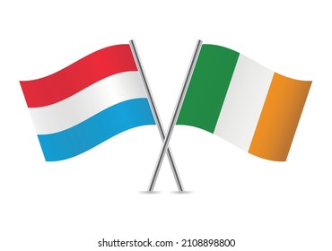 Luxemburg und Irland Flaggen. Luxemburgische und irische Flaggen einzeln auf weißem Hintergrund. Vektorgrafik.