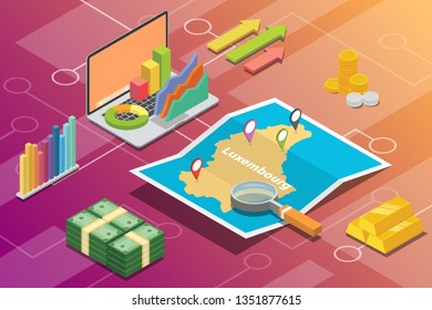 luxembourg isometric business economy growth country with map and finance condition - vector