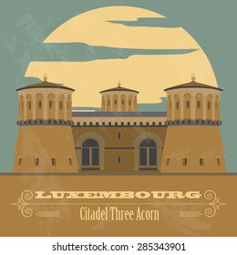 Luxembourg landmarks. Retro styled image. Vector illustration