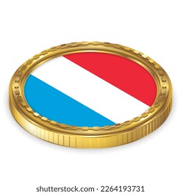 Luxembourg (LU) National Flag Round Icon 2.5D Isometric Projection View Gold Coin Isolated on White Background