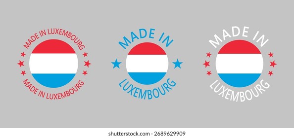 Luxemburg Made in Stamp im Kreis mit Flagge auf weißem Hintergrund