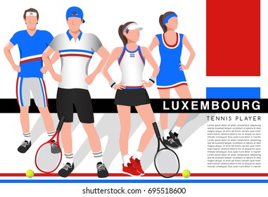 Luxembourg : Male and Female Tennis Players in National Outfits : Vector Illustration