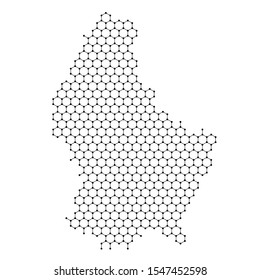 Luxembourg map from abstract futuristic hexagonal shapes, lines, points black, form of honeycomb or molecular structure. Vector illustration