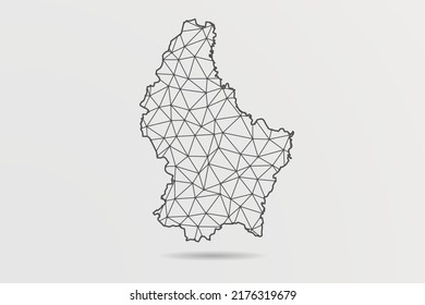 Mapa de Luxemburgo - Resumen de la línea de mash y las escalas de puntos sobre fondo blanco con el Mapa Mundial. Malla 3D del marco de cables línea de red poligonal, esfera de diseño, punto y estructura - Ilustración vectorial eps 10