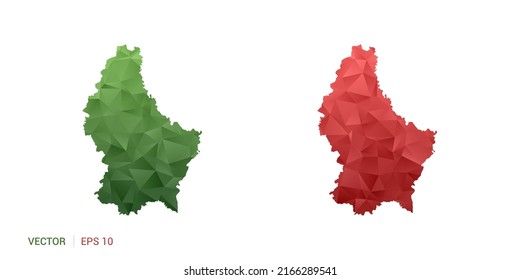 Luxembourg map of abstract vector polygon set couple color green and red.