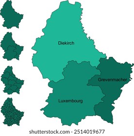 LUXEMBOURG MAP with its administrative divisions and regions