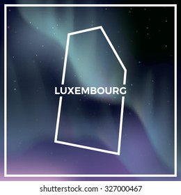 Luxembourg map against the backdrop of polar lights on the starry sky. Aurora borealis abstract vector background. EPS10 contains transparency, mesh gradients used.