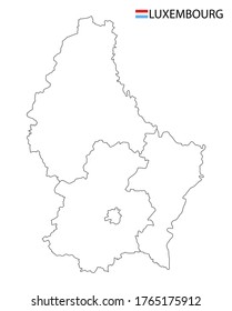 Luxembourg map, black and white detailed outline regions of the country. Vector illustration