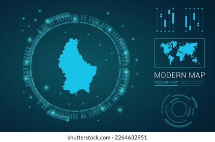 Mapa luxemburgués del marco digital Futuritic Sci Fi Modern User vector HUD, GUI, interfaz de interfaz de usuario.