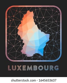 Luxembourg map design. Vector low poly map of the country. Luxembourg icon in geometric style. The country shape with polygnal gradient and mesh on dark background.