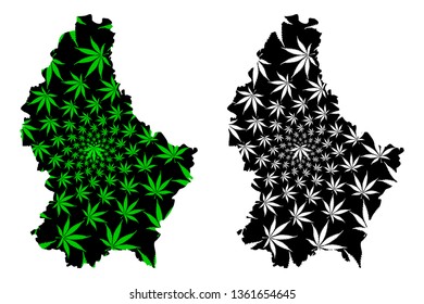 Luxembourg - map is designed cannabis leaf green and black, Grand Duchy of Luxembourg map made of marijuana (marihuana,THC) foliage,