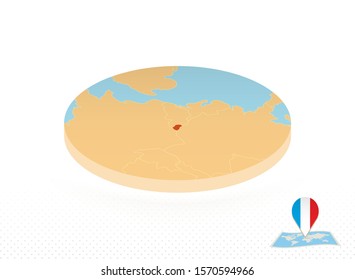 Luxembourg map designed in isometric style, orange circle map of Luxembourg for web, infographic and more.