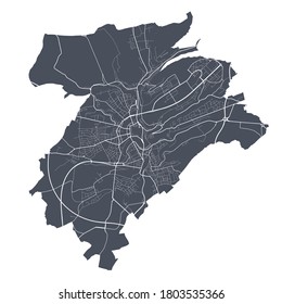 Luxembourg map. Detailed vector map of Luxembourg city administrative area. Dark poster with streets on white background.