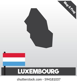 luxembourg map and flag with flat style and dark color eps.10