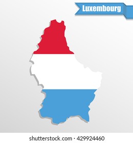 Luxembourg map with flag inside and ribbon