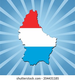 Indicador de mapa de Luxemburgo en ilustración vectorial de explosión solar azul