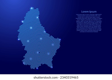 Luxembourg map from futuristic concentric blue circles and glowing stars for banner, poster, greeting card