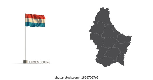 Luxembourg map. gray country vector map and flag 3d illustration.