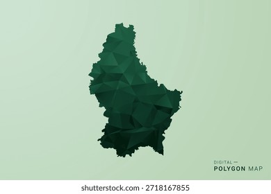 Luxemburg Karte - Vektor Illustration im Stil eines grünen Polygons, Geometrisches Design mit niedrigem Poly und sauberer Silhouette auf weichgrünem Hintergrund.