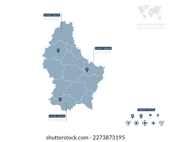 Luxembourg map of infographic blue Navigator pin location checking communication information plan position.