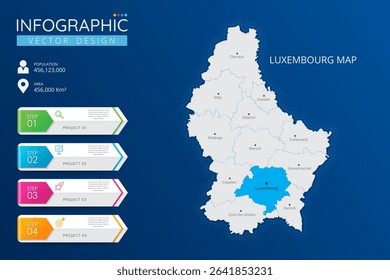 Luxembourg map with location pointer marks. High detailed country map with division, cities and capital infographic template. Vector illustration EPS10