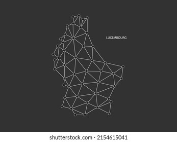 Luxembourg Map Point scales on black background. Wire frame polygonal network white line, dot and shadow dot.