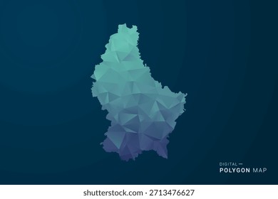 Mapa de Luxemburgo - Ilustração de vetor estilo polígono com gradiente azul-escuro, baixo design geométrico poly, digital e tecnologia inspirada, Silhueta limpa no fundo escuro.