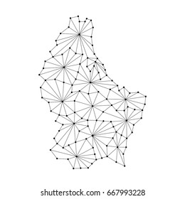 Luxembourg map of polygonal mosaic lines, rays and dots vector illustration. 