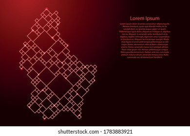 Luxembourg map from red pattern from a grid of squares of different sizes and glowing space stars. Vector illustration.