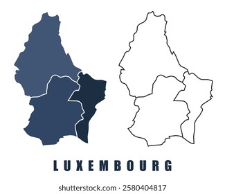 Luxembourg map regions border outline vector set
