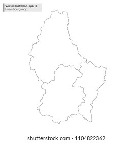 luxembourg map with regions vector line illustration on white background