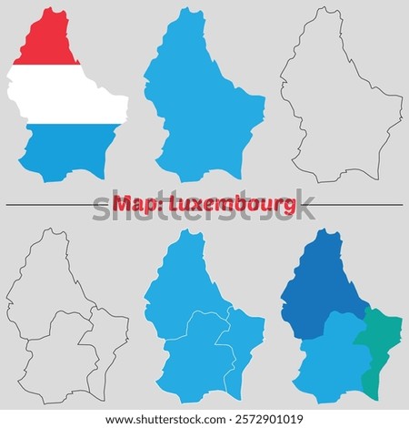 Luxembourg map set. internal provinces borders marked, Simple map of Luxembourg vector drawing, Filled and outline.