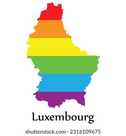 Luxembourg map shape fill rainbow color isolated on white background. Design concept country accept pride LGBT.