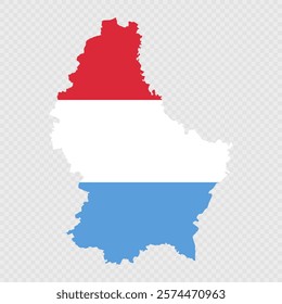 Luxembourg map silhouette with flag.