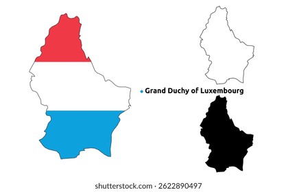 Luxembourg Map Vector - Country Outline, Flag Inside Map, Blank and Silhouette Version