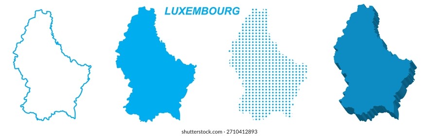 Mapa de Luxemburgo Vetor Set, Contorno Europeu Silhueta Pontilhada Formas Sólidas 3D, Luxemburgo País Infográfico Modelo, Editável EPS Luxemburgo Geografia