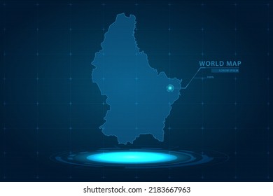 Luxemburger Karte - Weltkarte, internationale Vektorvorlage mit Hologramm im Perspektivstil und HUD, GUI, Benutzeroberfläche einzeln auf blauem Hintergrund für Design - Vektorgrafik eps10