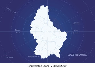 Luxembourg Map - World Map International vector template with High detailed and white color including circle line on blue background for design, infographic, website - Vector illustration eps 10