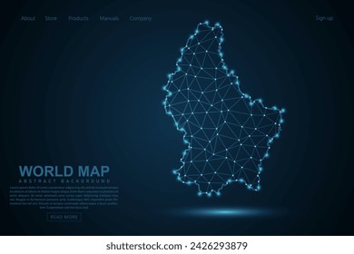 Luxembourg Map - World Map mash line and point scales on blue technology background. Wire Frame 3D mesh polygonal network line, design sphere, dot and structure - Vector illustration eps 10
