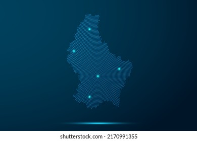 Luxembourg Map - World Map vector template with dots, grid, grunge, halftone style and light, network line, design sphere on blue technology background -  Vector illustration eps 10