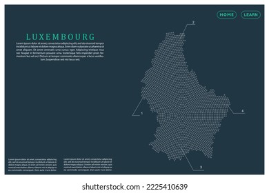 Luxembourg Map - World map vector template with Grey dots, grid, grunge, halftone style isolated on green background for education, infographic, design, website - Vector illustration eps 10