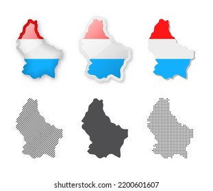 Luxemburgo - Colección de mapas. Seis mapas de diferentes diseños. Conjunto de ilustraciones vectoriales