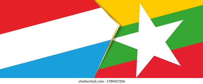 Banderas de Luxemburgo y Myanmar, dos banderas vectoriales símbolo de relación o enfrentamiento.