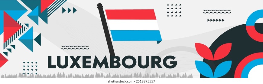Luxembourg national day banner, flag colors theme background and geometric abstract retro modern design. Luxembourg city landmarks Vector Illustration.